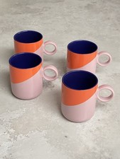 HABITAT Pink and Orange Ceramic Dipped Design Coffee Tea Mugs Cups (x4) VGC