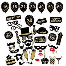 36pcs Birthday Party Photo Booth Props Party Decor Selfie 16/18/21/30/40/50/60th