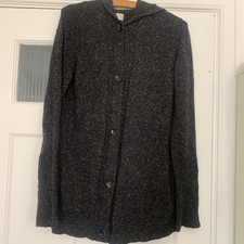 Beautiful vintage TSE pure cashmere  hooded cardi dark grey flecked soft S-M