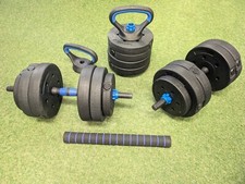 Dumbbell Barbell Kettlebell Weights Set - Heavy Weight Training Home Gym Blue