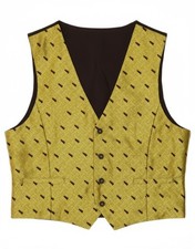 VINTAGE Mens Waistcoat IT 50 Large Yellow Geometric Polyester CT16