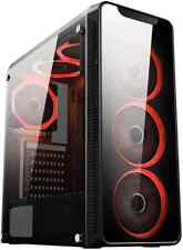 Cit Blaze Gaming ATX PC Case Mid Tower Glass Panels 120MM Red LED Ring Fan Black