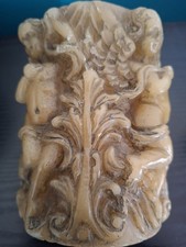 Vintage 1950s German Angel Cherubs Hand Carved Beeswax Pillar Candle 16cm Tall