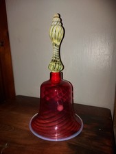 Attractive Antique Cranberry And Vaseline Glass Bell 