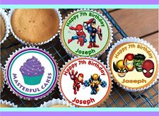 24 PERSONALISED MARVEL SUPER HERO SQUARD EDIBLE RICE PAPER CUP CAKE TOPPERS