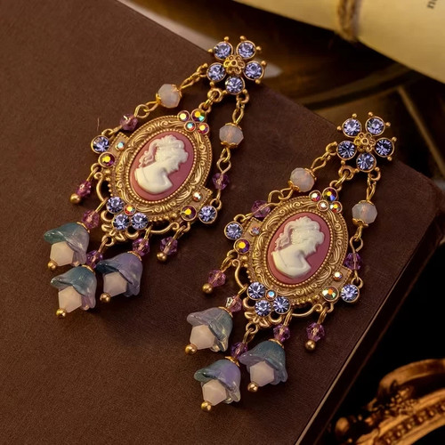 Vintage cameo drop earrings - cameo,