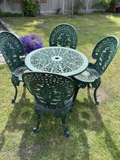 Vintage Cast Aluminium Round Bistro Garden Table & 4 chairs