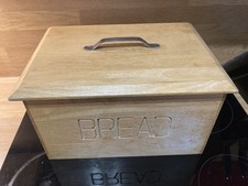 Wooden Bread Bin Solid Pine Large Lidded Box With Handle