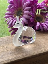 VTG Crystal Snail Long Frosted Neck Black Eyes Delicate Collectible Beautiful