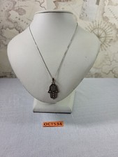 925 Sterling Silver Hamsa Hand of Fatima Necklace Cubic Zirconia OCT534