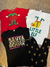 Girls Christmas Bundle 7-8 Years TU Tops T-shirt Leggings Red elf top age 