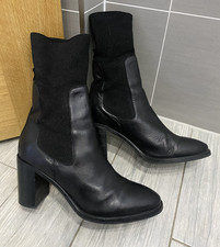 LADIES BLACK LEATHER TOMMY HILFIGER SOCK CHELSEA BOOTS, UK 7/41