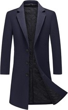 Mens Navy Wool Long Coat