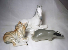 3 x Vintage USSR Lomonosov Horse Zebra and Badger Animal Figures