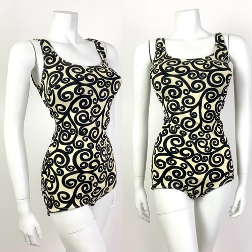 Vtg 60s cream - black, swirling