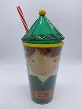 Fun Cute Christmas Elf Shaped Large Plastic Lidded Drinking Tumbler with Straw