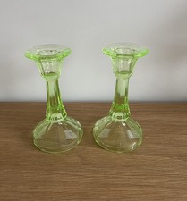 Green Glass Candlesticks, Uranium Glass 