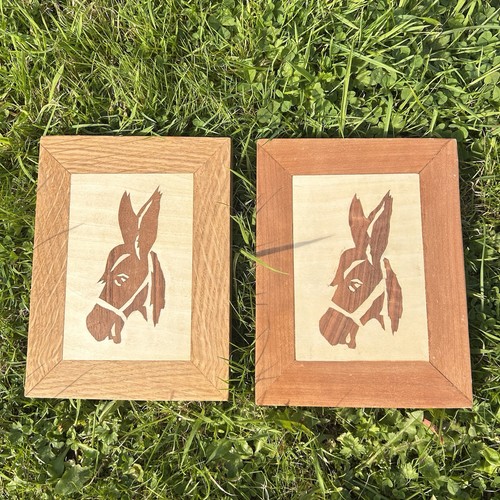 Vintage pair wooden marquetry - vintage,