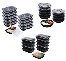 Meal Prep Food Containers with Lids – Black Plastic Boxes for Microwave & Freeze
