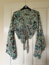 Ale-Hop Women’s Tie Front Kimono Sleeve Boho/Festival Style Crop Top Size 10/12