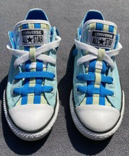 Converse All Star Unisex UK Size 13 Junior Pale Blue Green Trim Double Laces