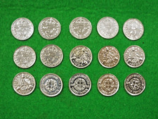15 British 50% & .925 silver Threepence coins, all different dates. £15.50