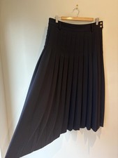 Mondi Vintage 1980s Wool Mix Navy Gold Military Button Pleated Skirt