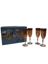 24k Gold Plated 24% Crystal Cut Champagne Flutes Boxed Kitchenware Collectors 