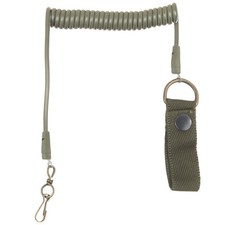 MFH Pistol Lanyard with Carabiner Mens Flexible Coiled Wire Weapon OD Green