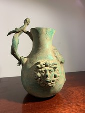 Roman Bronze Oenochoe ( After Greek Wine Jug). Nymph Handle. Janus And God Face.