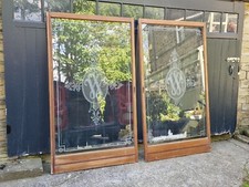 Pair Of Original Victorian Etched Glass Mahogany Panel Room Divider Doors 
