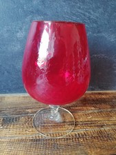 Large Brandy Balloon Vase red Ribbed Glass