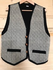 Vintage Ecuador Wool Waistcoat In Black & Cream Size XL