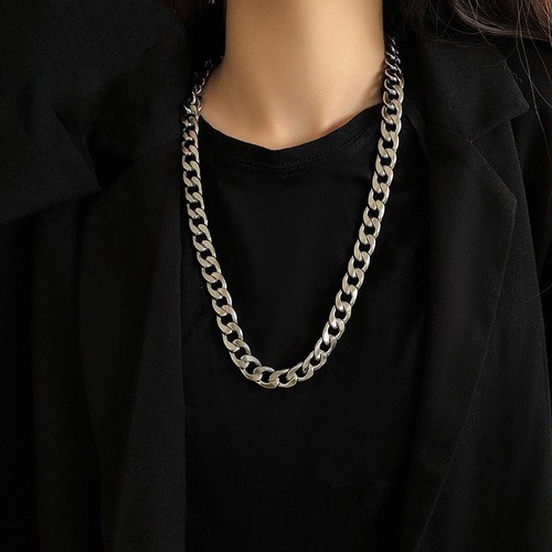 Silver curb necklace chunky - necklace,