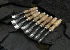 Hand Forged Bent Gouge Set: 52100 Steel, Ash Handles, Leather Roll