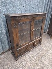Vintage Glazed Priory Style Bookcase Display Cabinet over cupboard