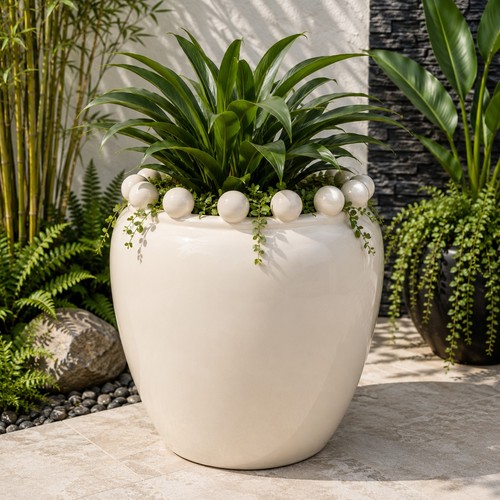 Large white ceramic ball - white,