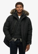 Superdry Parka Jacket Hooded Padded Winter Coat Faux Fur Hood Everest Black