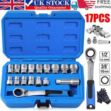 17Pcs Socket Set Metric Go-thru 3/8" 1/2" Adaptors Ratchet Go Through 10-24mm UK