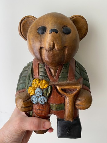 Carved wooden teddy bear - carved,