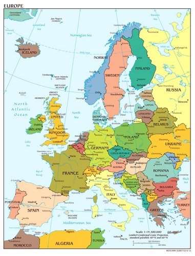 Laminated map europe poster - map,