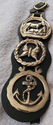 Vintage horse brasses leather - vintage,