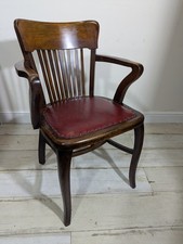 Office Chair Oak Captains Chair Red Faux Leather By Cookes FREE POSTAGE 