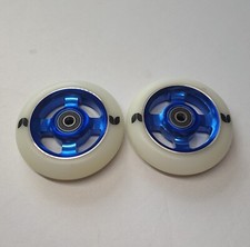Blazer Pro 100mm Stunt Scooter Wheels - Pair + Abec 5 Bearings - White/Blue