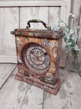 Alice in Wonderland vintage style wooden mantle clock. Mad Hatter, White Rabbit