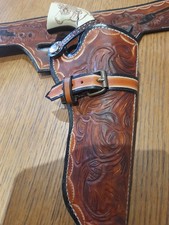 Handcarved Western Style Cowboy Belt And Holster