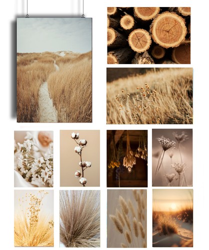 Beige brown botanical wall - beige,
