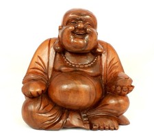 Large 31cm Wooden Happy Buddha