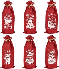 VEYLIN Burlap Wine Bags Decoration, 6 Pack Christmas Bottle Bags Hessian for Wi