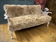 Unique Sheepskin Bergere Caned Sofa Distressed Vintage French Traditional Sprung